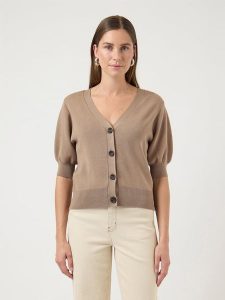 YAS Kardigan w kolorze jasnobrązowym rozmiar: S. Brązowe kardigany YAS, z wiskozy. Za 131,12 zł.