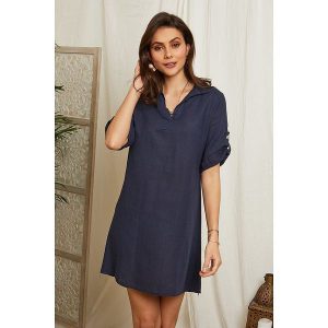 Lin Passion Lniana sukienka w kolorze granatowym rozmiar: 34/36. Niebieskie sukienki Lin Passion, bez wzorów, ze lnu, klasyczne, bez kołnierzyka, bez ramiączek, mini. Za 136,45 zł.