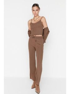 Trendyol 3-częściowy zestaw w kolorze jasnobrązowym rozmiar: L. Brązowe kardigany Trendyol, l, bez wzorów, prążkowane, bez ramiączek. Za 104,89 zł.