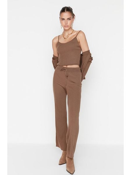 Trendyol 3-częściowy zestaw w kolorze jasnobrązowym rozmiar: L. Brązowe kardigany Trendyol, prążkowane. Za 113,10 zł.