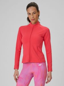 4F Bluza treningowa slim bez kaptura damska - koralowa L. Czerwone bluzy 4f, l, bez wzorów, z materiału, bez kaptura. Za 179,99 zł.