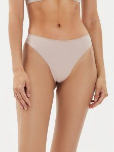 Tommy Hilfiger Stringi UW0UW05214 Beżowy. Brązowe stringi TOMMY HILFIGER, bez wzorów, z syntetyku. Za 69,99 zł.