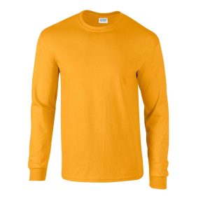 Ultra Bawełniana Koszulka Z Długim Rękawem Unisex Dla Dorosłych. Żółte bluzki GILDAN, m, bez wzorów, z bawełny, sportowe, bez kołnierzyka, bez ramiączek. Za 60,99 zł.