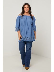 Curvy Lady Bluzka w kolorze niebieskim rozmiar: 48/50. Niebieskie bluzki Curvy Lady, bez wzorów, z koronki, klasyczne, bez kołnierzyka, bez ramiączek. Za 100,99 zł.