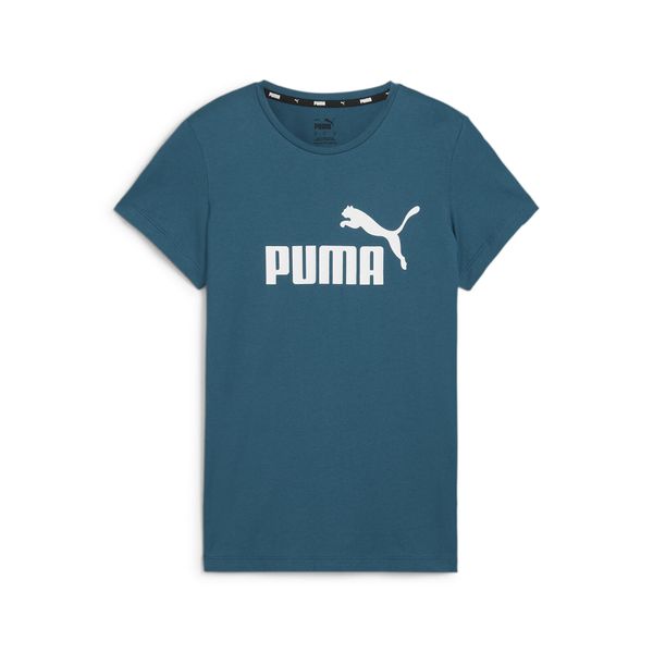 Koszulka damska Puma ESS Logo Tee. Zielone bluzki Puma, s, bez wzorów, klasyczne, bez kołnierzyka, bez ramiączek. W wyprzedaży za 95,85 zł.