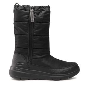 Śniegowce Skechers. Czarne buty zimowe Skechers, bez obcasa, bez zapięcia. Za 479,99 zł.