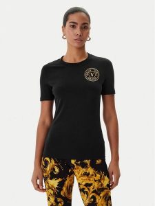Versace Jeans Couture T-Shirt 80HAHT02 CJ03T Czarny Slim Fit. Czarne t-shirty Versace Jeans Couture, m, bez wzorów, z bawełny, bez kołnierzyka, bez ramiączek. Za 238,99 zł.