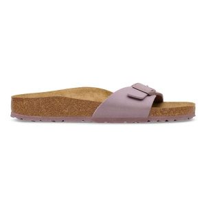 Birkenstock Madrid BFBC Faded Purple Klapki damskie. Fioletowe klapki Birkenstock, bez wzorów, z zamszu, bez obcasa. Za 329,99 zł.