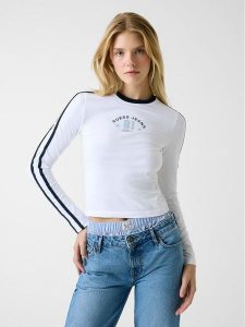 Guess Jeans T-Shirt 180634 Biały Classic Fit. Białe t-shirty Guess Jeans, xl, z aplikacjami, z jeansu, bez kołnierzyka, bez ramiączek. Za 169,99 zł.