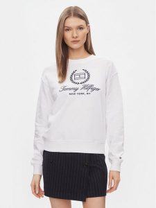Tommy Hilfiger Bluza Flag Script WW0WW41758 Biały Regular Fit. Białe bluzy TOMMY HILFIGER, m, bez wzorów, z bawełny, bez kaptura. Za 399,99 zł.