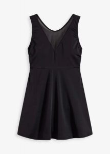 Sukienka kąpielowa shape z siateczką, lekki stopień modelowania sylwetki. Czarne sukienki bonprix, na plażę, bez wzorów, eleganckie, bez kołnierzyka, bez ramiączek. Za 149,99 zł.