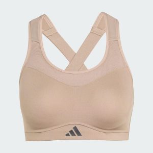 Biustonosz treningowy TLRD Impact o mocnym wsparciu. Brązowe biustonosze ADIDAS, bez wzorów, z materiału. Za 259,00 zł.
