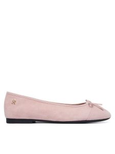 Tommy Hilfiger Baleriny Th Monogram Suede Ballerinas FW0FW09357 Różowy. Czerwone balerinki TOMMY HILFIGER, bez wzorów, ze skóry, bez obcasa, bez zapięcia. Za 409,99 zł.