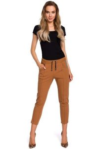 Kamelowe Dresowe Spodnie 7/8 z Lampasem. Brązowe spodnie dresowe MOE, l, bez wzorów, z bawełny. Za 267,90 zł.