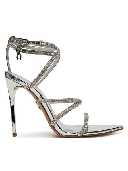 Steve Madden Sandały Sky High SM11003639 Srebrny. Szare sandały Steve Madden, bez wzorów, z materiału, bez obcasa, na szpilce, bez zapięcia. Za 429,99 zł.