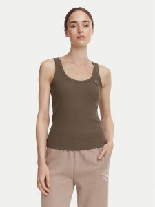 Guess Top V4YP06 K8RT2 Khaki Slim Fit. Brązowe topy Guess, xs, z aplikacjami, z wiskozy, bez kołnierzyka, bez ramiączek. Za 154,99 zł.