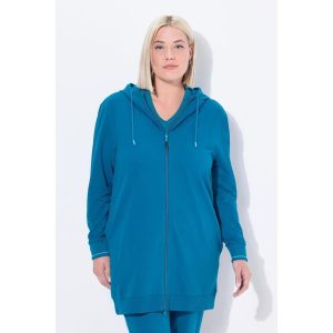 Damskie Bluza dresowa ozdobna lamówka oversize kaptur. Niebieskie bluzy Ulla Popken, plus size, bez wzorów, z bawełny, bez kaptura. W wyprzedaży za 191,99 zł.