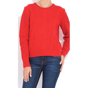 Sweter w kolorze czerwonym. Czerwone swetry klasyczne marki William de Faye, z kaszmiru, z okrągłym kołnierzem. W wyprzedaży za 136,95 zł.