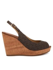 MICHAEL Michael Kors Sandały Rosie Wedge 40S6RSHS1B Brązowy. Brązowe sandały MICHAEL Michael Kors, bez wzorów, ze skóry, bez obcasa, na koturnie, bez zapięcia. Za 493,99 zł.