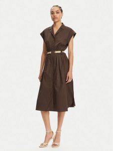 TWINSET Sukienka koszulowa 251TT2102 Brązowy Loose Fit. Brązowe sukienki Twinset, bez wzorów, z bawełny, bez kołnierzyka, bez ramiączek, koszulowe. Za 639,00 zł.