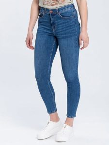 Cross Jeans Dżinsy - Skinny fit - w kolorze niebieskim rozmiar: W27/L32. Niebieskie jeansy Cross Jeans, z aplikacjami, z bawełny, z podwyższonym stanem. Za 105,38 zł.