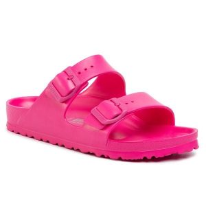 Klapki Birkenstock. Czerwone klapki Birkenstock, bez wzorów, bez obcasa. Za 249,99 zł.
