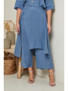 Curvy Lady Lniane spodnie w kolorze niebieskim rozmiar: 44/46. Niebieskie spodnie z wysokim stanem Curvy Lady, bez wzorów, ze lnu, z podwyższonym stanem. Za 171,28 zł.
