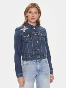 Guess Kurtka jeansowa Delya W4RN54 D4VIG Granatowy Regular Fit. Niebieskie kurtki Guess, xs, z aplikacjami, z bawełny, bez kaptura. Za 512,33 zł.