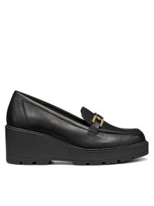 Geox Półbuty D Miereille D563VB 00043 C9999 Czarny. Czarne półbuty Geox, bez wzorów, ze skóry, bez obcasa, na koturnie, bez zapięcia. Za 379,99 zł.