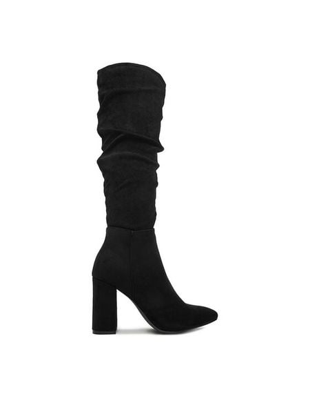 DeeZee Kozaki SQ856-2-BLACK SU Czarny. Czarne kozaki DeeZee, bez wzorów, z materiału, bez obcasa, na słupku, bez zapięcia. Za 229,99 zł.