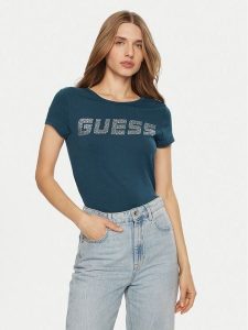 Guess T-Shirt V4BI16 KCIV1 Niebieski Regular Fit. Niebieskie t-shirty Guess, s, z aplikacjami, z bawełny, bez kołnierzyka, bez ramiączek. Za 109,99 zł.