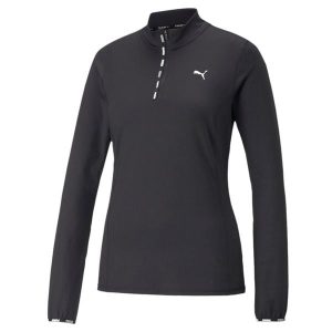 Koszulka z długim rękawem Damska Puma Strong 1/4 Zip Czarny. Czarne bluzki Puma, bez wzorów, sportowe, bez kołnierzyka, bez ramiączek. Za 169,80 zł.