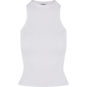 Top Z Prążkowanym Tyłem Dla Kobiet. Białe topy Urban Classics, s, bez wzorów, prążkowane, casualowe, bez kołnierzyka, bez ramiączek. Za 49,99 zł.