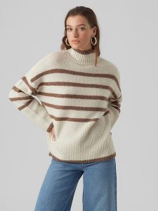 Vero Moda Sweter "Vmwiona" w kolorze biało-brązowym rozmiar: XL. Białe swetry oversize Vero Moda, xl, bez wzorów, z wełny, bez ramiączek. Za 100,08 zł.