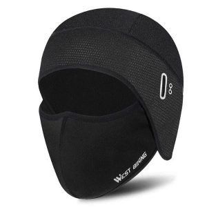 Czapka zimowa balaclava polarowa termiczna wiatroszczelna. Czarne czapki WEST BIKING, bez wzorów, z materiału, sportowe. Za 71,60 zł.