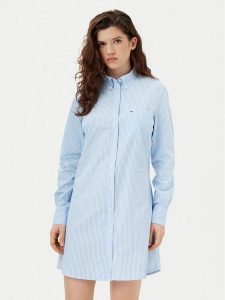 Tommy Jeans Sukienka koszulowa DW0DW20334 Niebieski Regular Fit. Niebieskie kombinezony Tommy Jeans, s, bez wzorów, z bawełny, bez kołnierzyka, bez ramiączek, koszulowe. Za 259,99 zł.