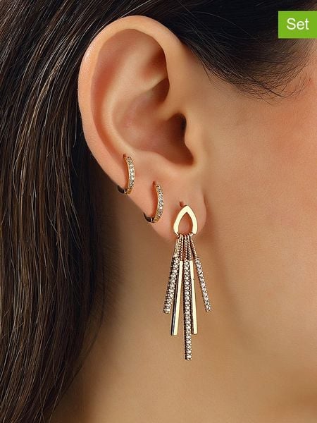 Miu Silver Pozłacane kolczyki (3 szt.) z cyrkoniami rozmiar: onesize. Szare kolczyki Miu Silver, z cyrkonią, pozłacane. Za 74,11 zł.