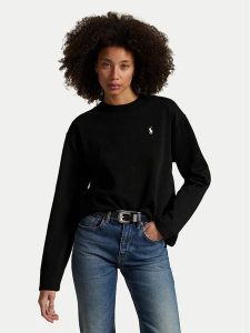 Polo Ralph Lauren Bluzka 211967105002 Czarny Straight Fit. Czarne bluzki Polo Ralph Lauren, l, bez wzorów, z bawełny, bez kołnierzyka, bez ramiączek. Za 399,99 zł.