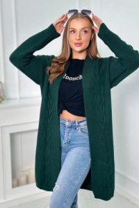 Sweter Kardigan splot warkocz ciemny zielony. Zielone kardigany KESI, z wełny. Za 209,11 zł.