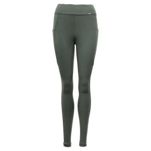 Damskie legginsy jeździeckie z pełną przyczepnością Premiere Bouvardia. Zielone legginsy PREMIERE, bez wzorów, z elastanu. Za 211,50 zł.