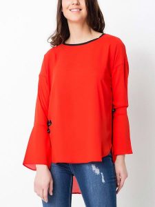 Milan Kiss Bluzka w kolorze czerwonym rozmiar: XL. Czerwone bluzki Milan Kiss, xl, bez wzorów, bez kołnierzyka, bez ramiączek. Za 39,49 zł.