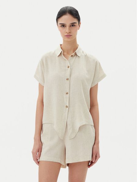 Vero Moda Koszula Thea 10333794 Beżowy Loose Fit. Brązowe koszule Vero Moda, s, bez wzorów, ze lnu, bez kołnierzyka, bez ramiączek. Za 79,99 zł.