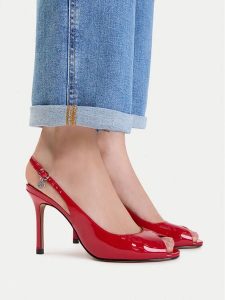 Nine West Sandały EO-TS6376-01 Czerwony ciemny. Czerwone sandały Nine West, bez wzorów, ze skóry, bez obcasa, na szpilce, bez zapięcia. Za 279,99 zł.