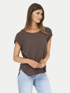 ONLY Bluzka Vic 15142784 Brązowy Regular Fit. Brązowe bluzki ONLY, bez wzorów, z syntetyku, bez kołnierzyka, bez ramiączek. Za 79,99 zł.