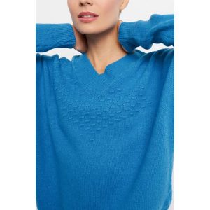 Sweter oversize. Niebieskie swetry klasyczne marki Orsay, z dzianiny, dekolt w kształcie v. W wyprzedaży za 40,00 zł.