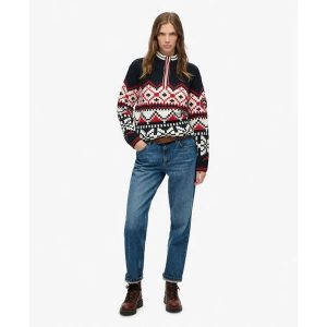 Pull pół na pół damski Superdry Intarsia. Niebieskie swetry klasyczne Superdry, na zimę, l, bez kołnierzyka. Za 430,10 zł.