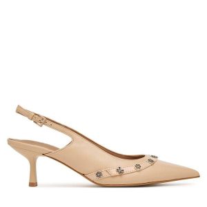 Czółenka Guess. Brązowe czółenka Guess, z aplikacjami, bez obcasa, bez zapięcia. Za 639,99 zł.