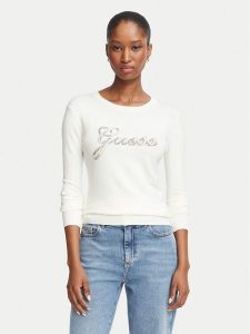 Guess Sweter W6BR53 Z1454 Kremowy Regular Fit. Białe swetry klasyczne Guess, m, z wiskozy, bez kołnierzyka. Za 344,99 zł.