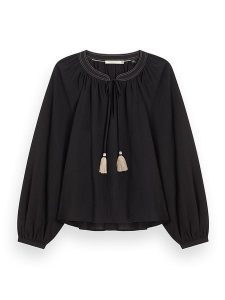 Scotch & Soda Bluzka w kolorze czarnym rozmiar: 34. Czarne bluzki Scotch & Soda, bez wzorów, z bawełny, bez kołnierzyka, bez ramiączek. Za 105,38 zł.