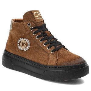 Brązowe Sneakersy CheBello Wygodne Skórzane Buty Damskie. Brązowe buty zimowe CheBello, bez obcasa, na platformie, bez zapięcia. Za 458,99 zł.